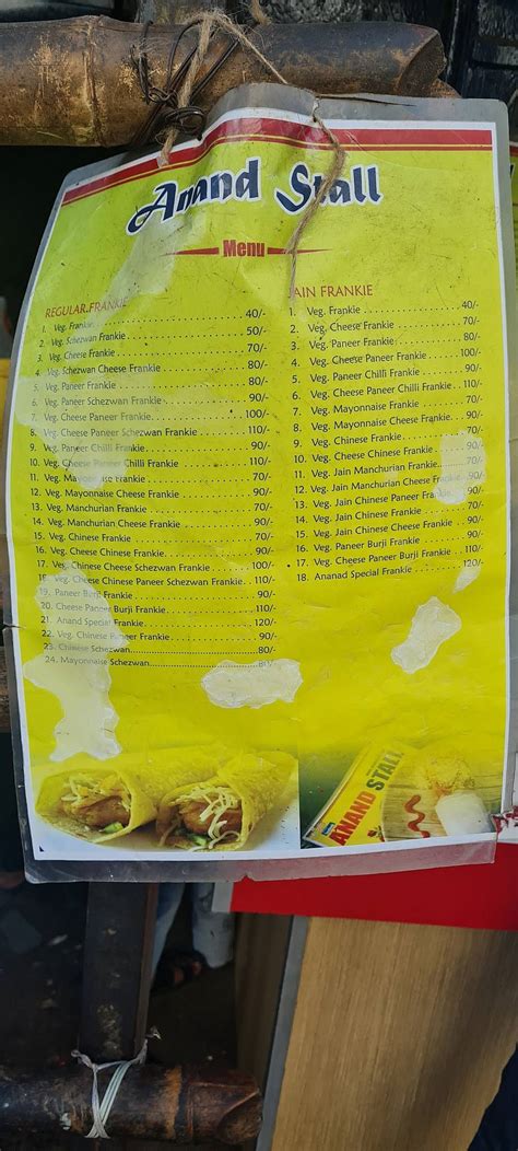 Menu at Anand Stall, Mumbai, Gulmohar Road No. 1