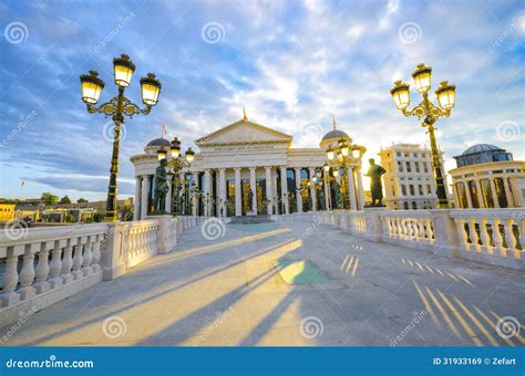 Fantastic Sunrise View of Macedonian Archaeological Museum in Skopje ...