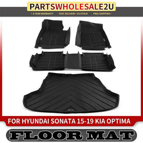 4x Front & Rear Black Floor Mats Liners for Hyundai Sonata 2015-2019 ...