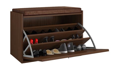 Adona Acacia Pull-down Shoe Rack w/Cushioned Seating Canadian Maple ...