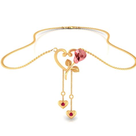 18K Gold Necklace with Rose of Love Design & Heart Shaped Danglers | PC ...