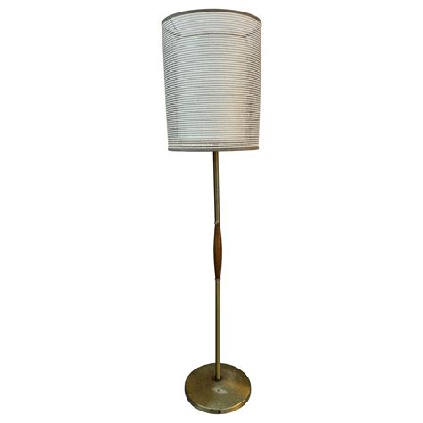 Mid Century Modern Brass and Wood Floor Lamp With Double Fiberglass ...