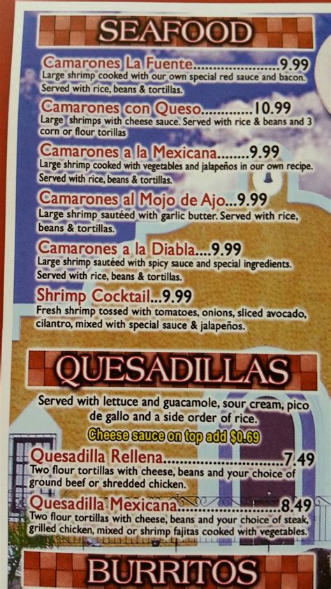 Menu at Las Fuentes Mexican Restaurant, Wagoner