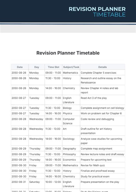 Image result for GCSE Revision Timetable Example
