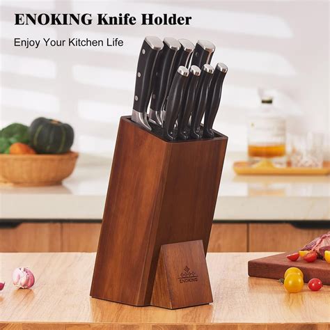 ENOKING Universal Knife Block Without Knives, Acacia Wood Countertop Butcher Block Knife Holder ...