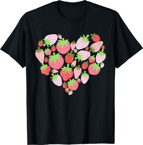 Kawaii Strawberry Heart Cottagecore Aesthetic Strawberries T-Shirt ...