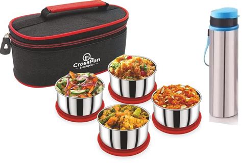 Buy CrossPan Smart Red Stainless Steel Lunch Box/Tiffin Box with Sleek ...