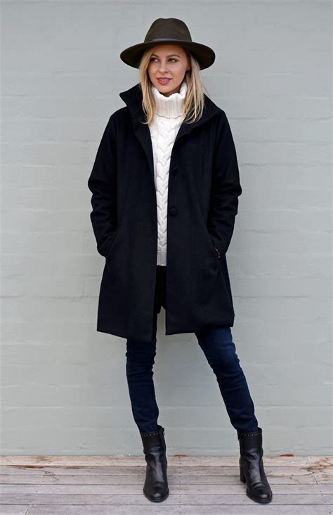 Long Coat | Women's Black Superfine Merino Wool Long Winter Coat ...
