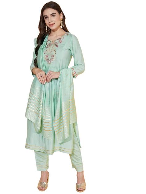 Buy SIRIL Women's Silk Embroidery A-Line Kurta Set with Dupatta ...