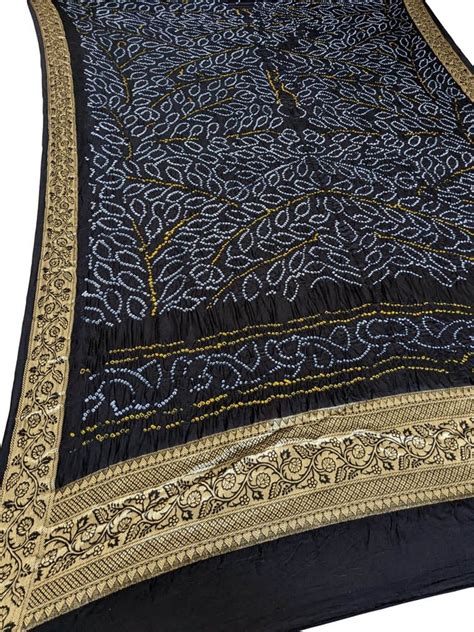 Stunning Black Bandhani Gajji Silk Dupatta with Nakshi Border
