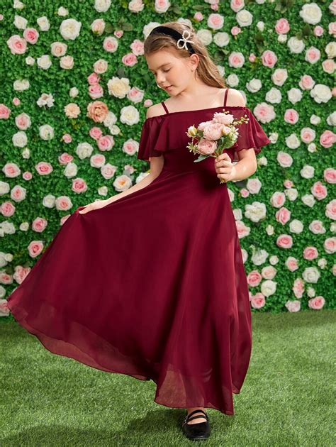 SHEIN Tween Girls Cold Shoulder Ruffle Trim Party Dress for Sale ...