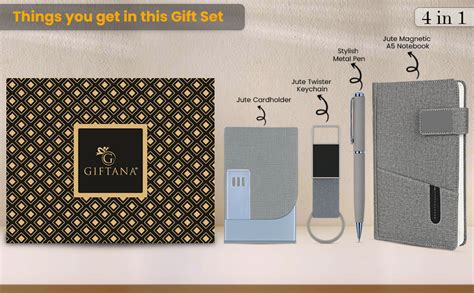 Giftana 4 in 1 Diary with Pen, Card Holder and Metal Keychain Gift Set ...