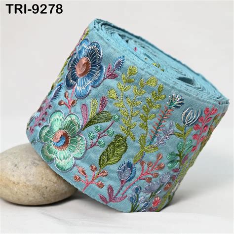 9 Yard Floral Embroidered Fabric Trim 10cm Saree Border DIY Crafting S ...