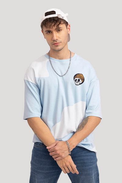 Buy Men's Think Less Sky Blue Oversized T-Shirt Online | SNITCH