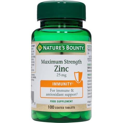Natures Bounty Maximum Strength Zinc 25mg 100 Coated Tablets ...