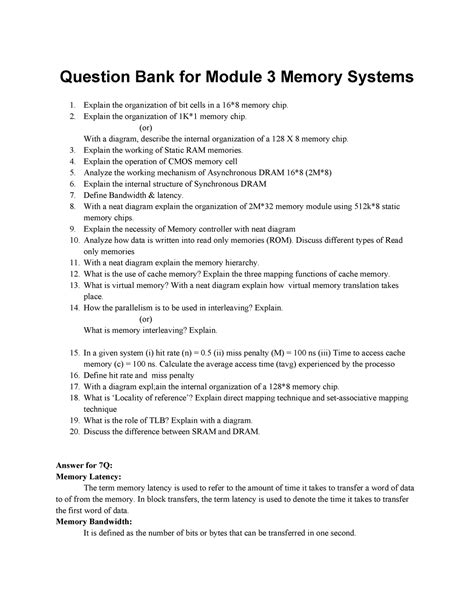 CO - QB - M3 - Question bank of M3 - Question Bank for Module 3 Memory ...