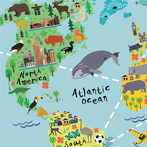 Children's Animal World Map Canvas Wall Art, 24x30 | At Home