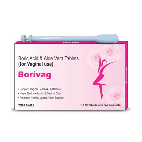 Buy West-Coast Borivag Boric Acid & Aloe Vera Vaginal Use, 10 Tablets ...