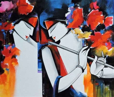 "Loving Couple": Yellow Orange Acrylic Painting by Pradeesh K Raman ...