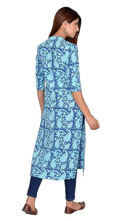 Blue Bagru Print Cotton A-Line Kurta – Jaipur Hand Block
