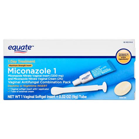 Equate Miconazole 1 Day Antifungal Combination Pack with Vaginal Insert and Cream, 1 Insert + 9g ...