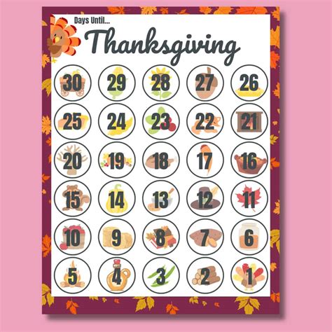 FREE Thanksgiving Countdown Calendar Printable