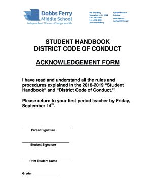 Fillable Online STUDENT HANDBOOK DISTRICT CODE OF CONDUCT ...