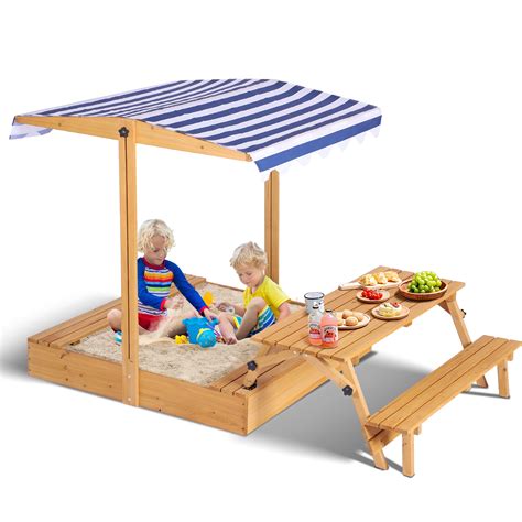 Magic Union Kids Sandbox with Foldable Picnic Table, 3 in 1 Wooden ...