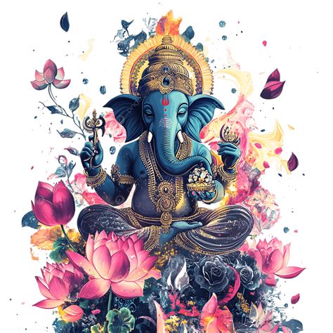 Arte Tradicional Indio Del Señor Ganesha Rodeado De Flores PNG ,dibujos ...