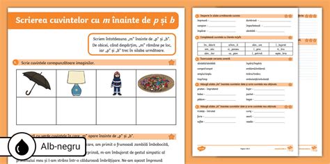 Scrierea cuvintelor cu m înainte de p și b – Fișă de lucru
