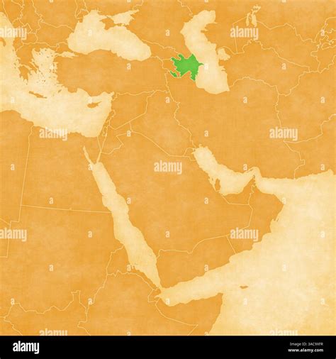 Azerbaijan on an ocher retro map of Middle East (Western Asia) on old vintage paper Stock Photo ...