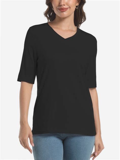 Women's V Neck Basic Summer Casual Elbow Length T Shirts - Walmart.com