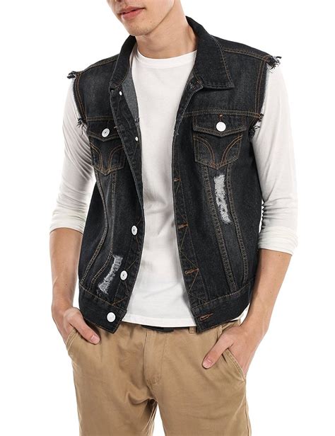 Mens Classic Sleeveless Denim Vest Jean Jacket Waistcoat Top - Black ...