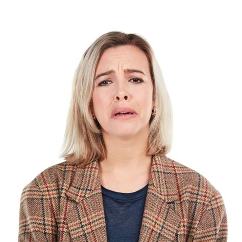 Sad face white background and portrait of woman isolated in studio for ...