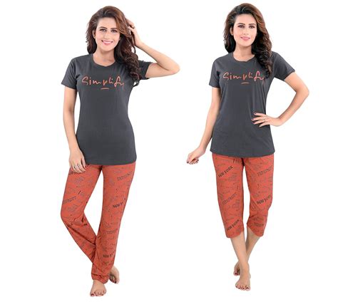 Buy YKI Women's Cotton Printed Night Suit Set Pack of 2 (HS-PJ-CP-SET ...