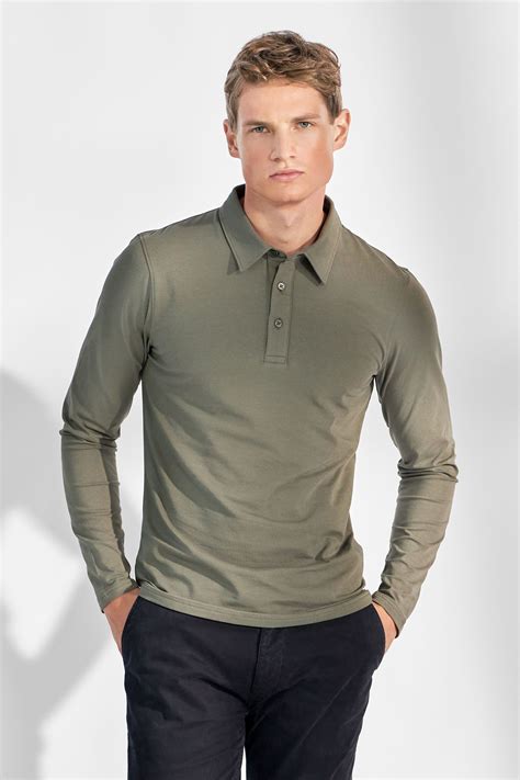 Men's green Long-Sleeve Polo Shirt made of 100% organic cotton - Bread ...