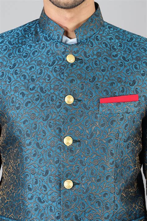 Buy Wintage Men's Banarasi Rayon Cotton Green Bandhgala