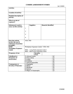 Fillable Online COSHH ASSESSMENT FORM Ref. COSHH Fax Email Print ...