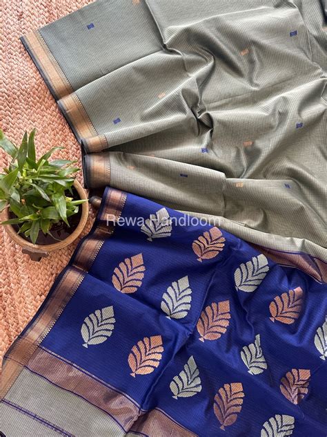 Mint Green-Blue Butta Pallu Zari Border Saree Maheshwari Saree BTPS023 ...