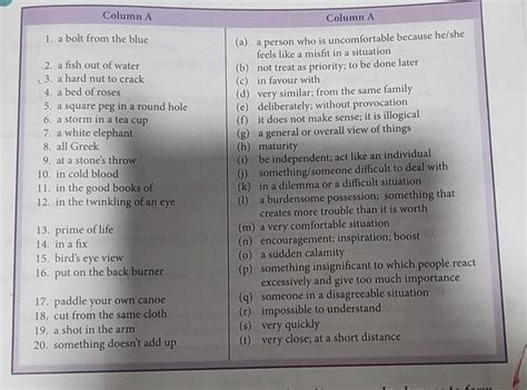 match the ldioms given in column A with their meaning in column B ...