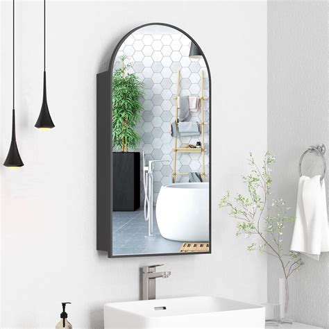 Arched Medicine Cabinets with Mirror Black, Metal Framed Medicine ...