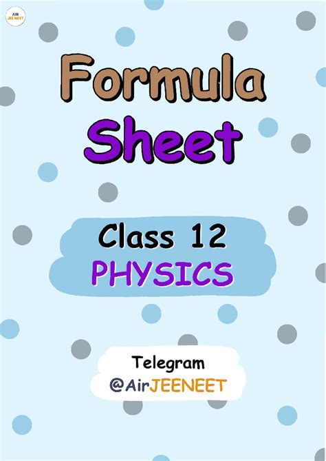 Formula Sheet for Class 12 Physics: Electric Charges & Fields - Studocu