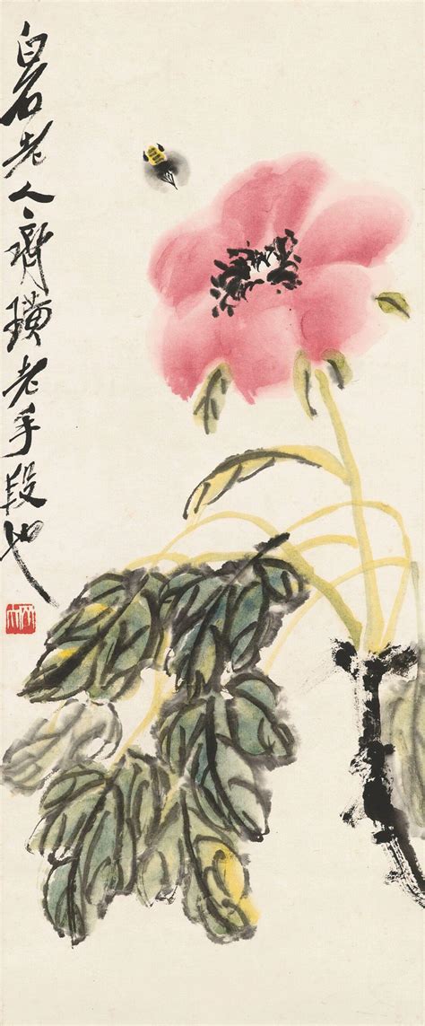 Peonies And Bees - Qi Baishi - Modern Gongbi Chinese Painting - Art ...