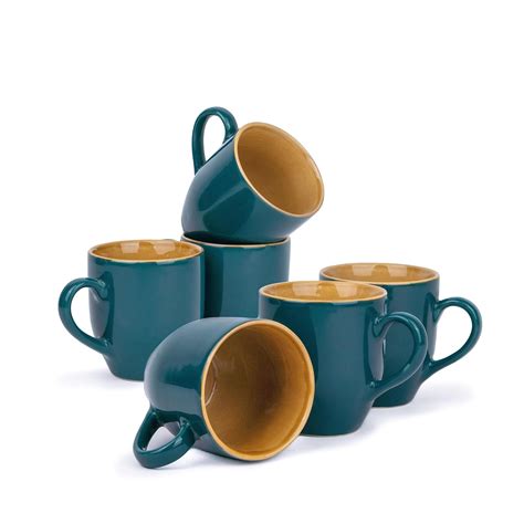 Shay Ceramic Coffee Mug Set, Set of 6, 300ml, Teal Green | Medium Mug ...