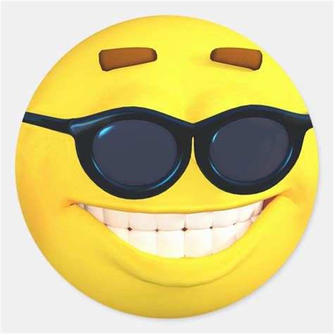 Happy 3D Effect Emoji with Sunglasses Classic Round Sticker | Zazzle ...