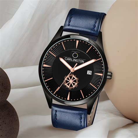 Carlington Elite CT1020 Water Resistant Leather Watch With Date Displa