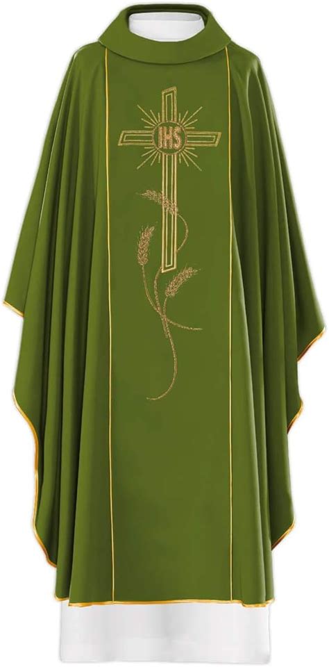 Buy Chasuble Embroidered IHS Symbol with Cross and Wheat Green Vestment ...