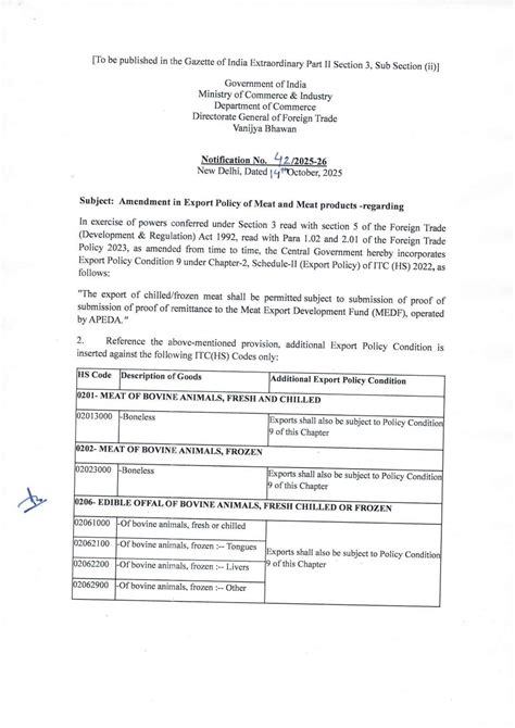 Export Policy Amendment – Effective 29th October 2025 | Meat Exports ...