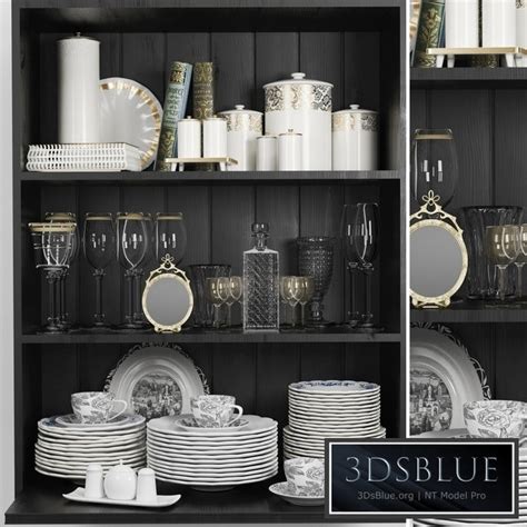 Wardrobe with a set of dishes and a crystal service in a classic style ...