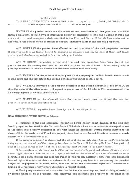 Image result for Deed of Partition Sample